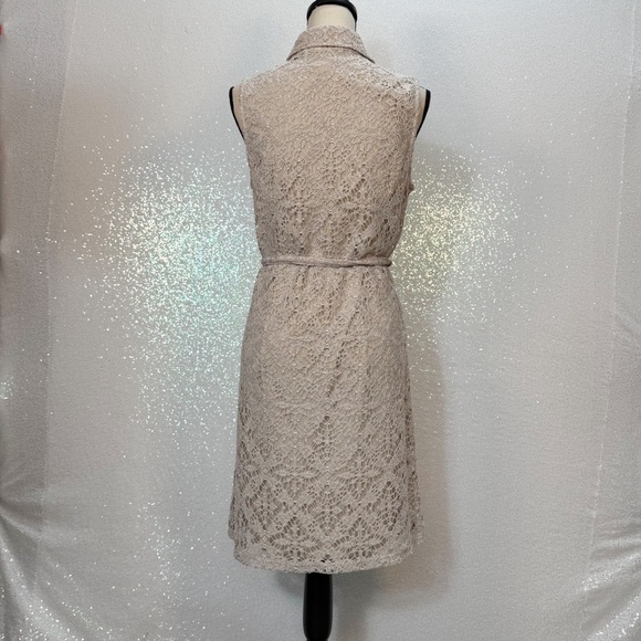 Maggy London Crochet Lace Overlay Collard Sleeveless Dress size 8 beige - Picture 11 of 15